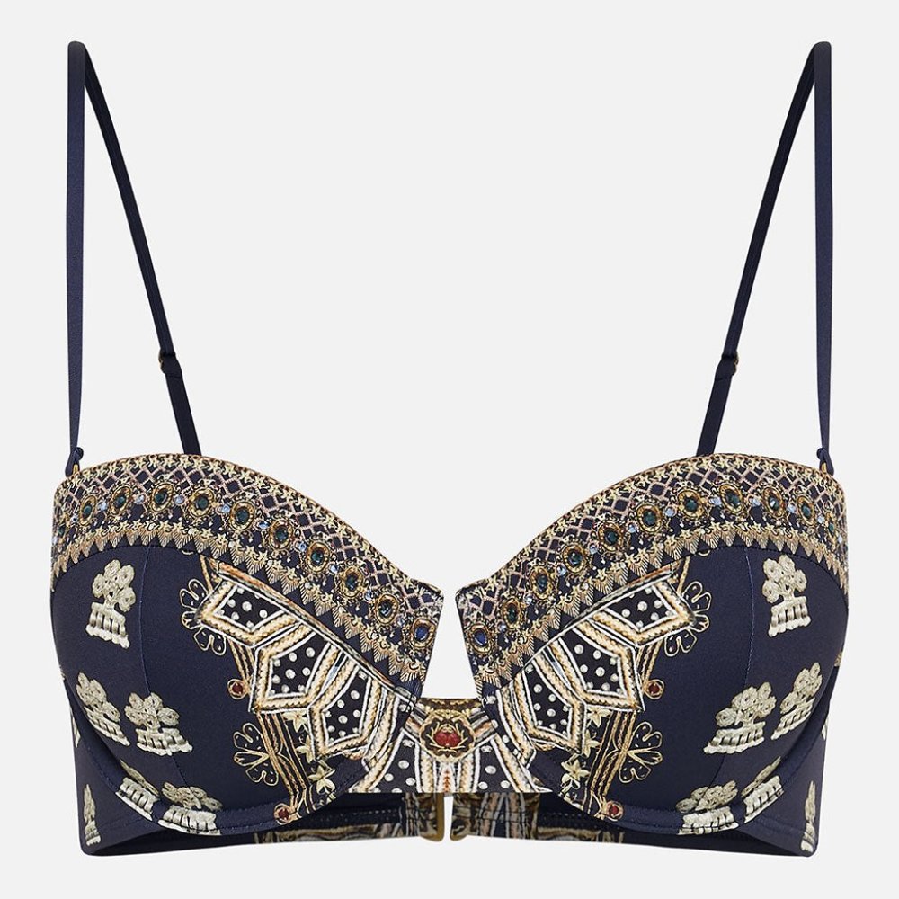 NWT Camilla 'It's All Over Torero' Crystal Underwire Navy Bikini Bra Top Large